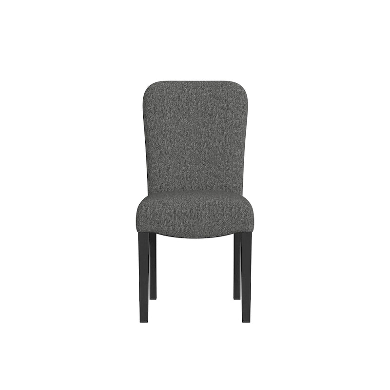 Chaise de salle à manger à dossier arrondi en tissu tressé noir, pieds en bois, lot de 2