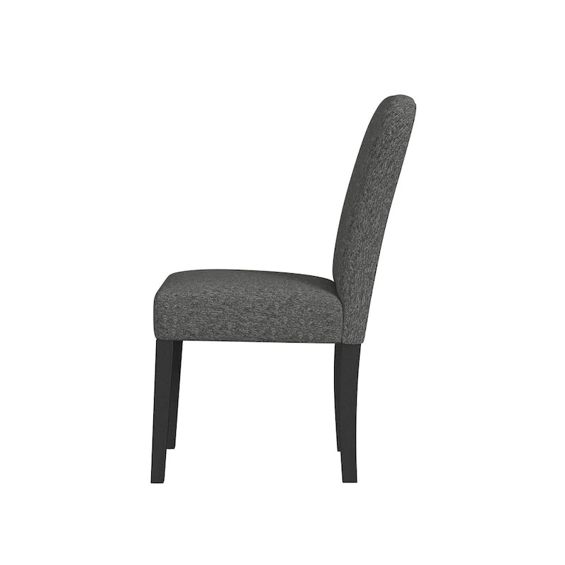 Chaise de salle à manger à dossier arrondi en tissu tressé noir, pieds en bois, lot de 2