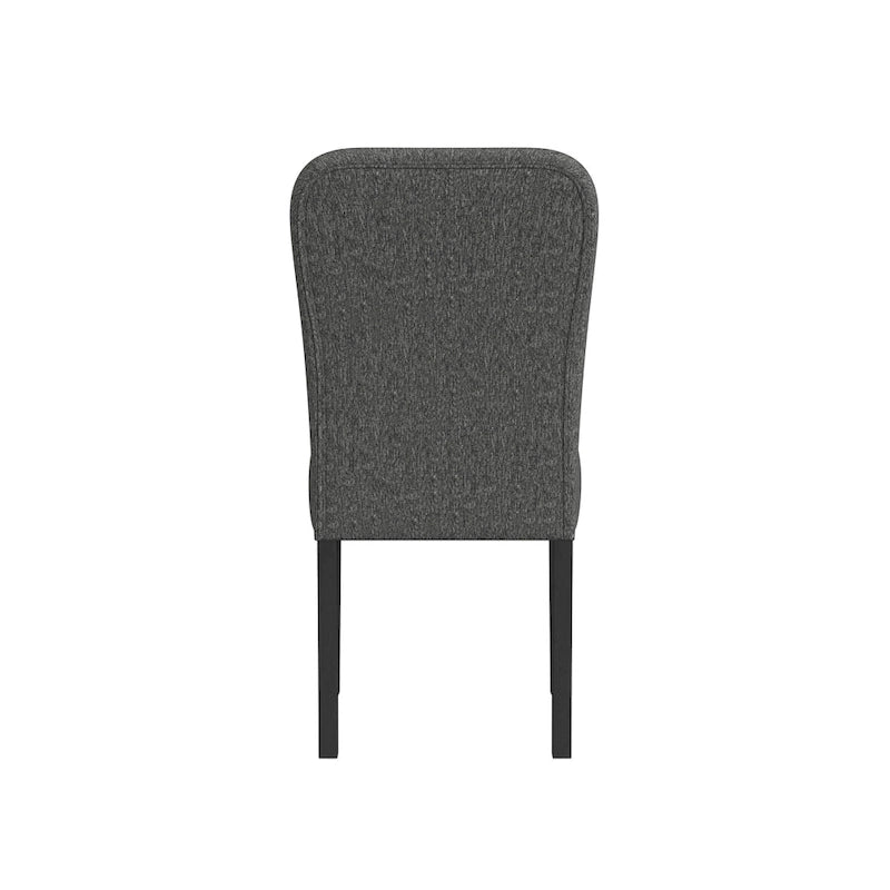 Chaise de salle à manger à dossier arrondi en tissu tressé noir, pieds en bois, lot de 2
