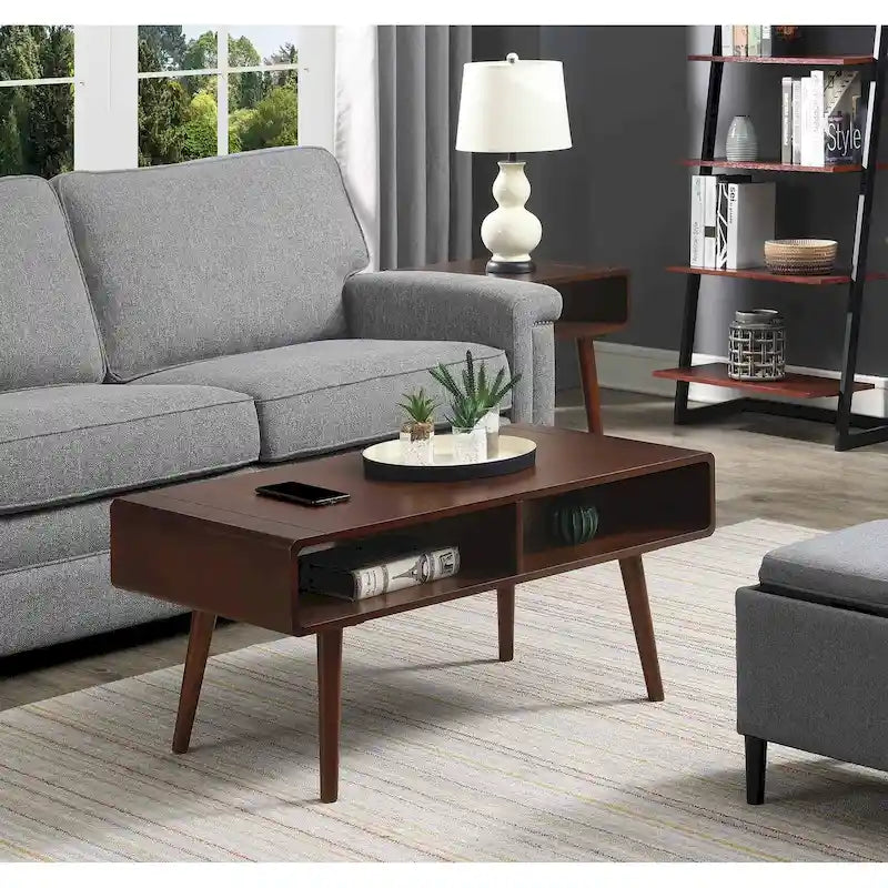 Table basse Espresso Mid-Century avec étagère, 1 place