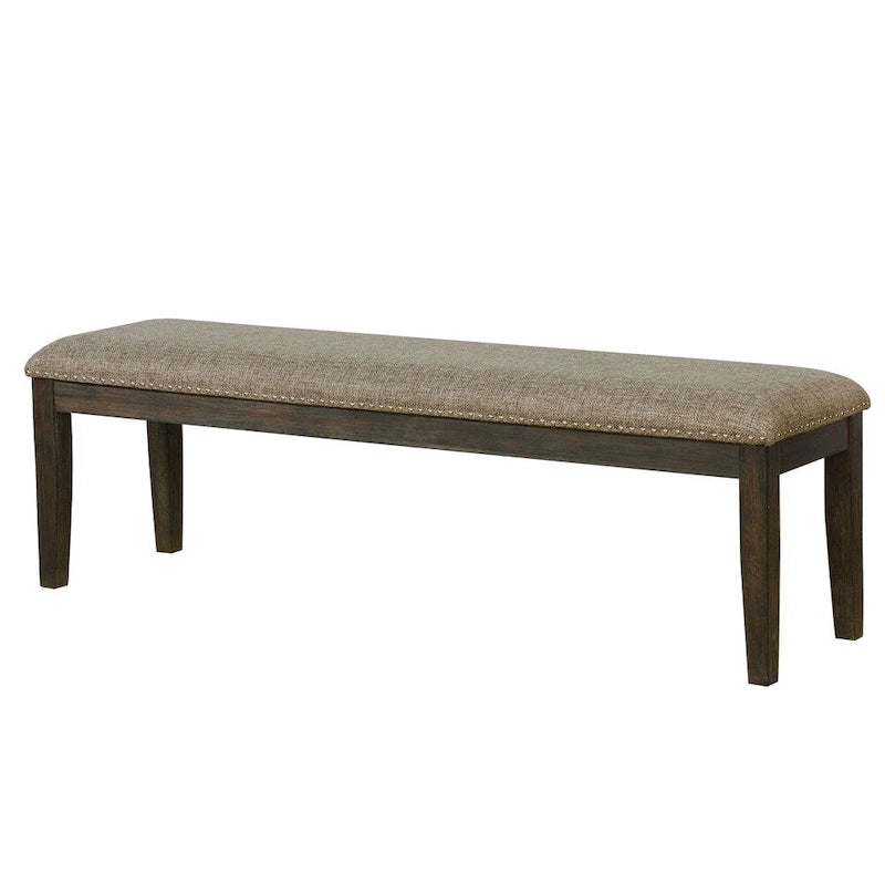Banc de salle à manger en tissu gris et expresso avec garniture cloutée, 2-3 places