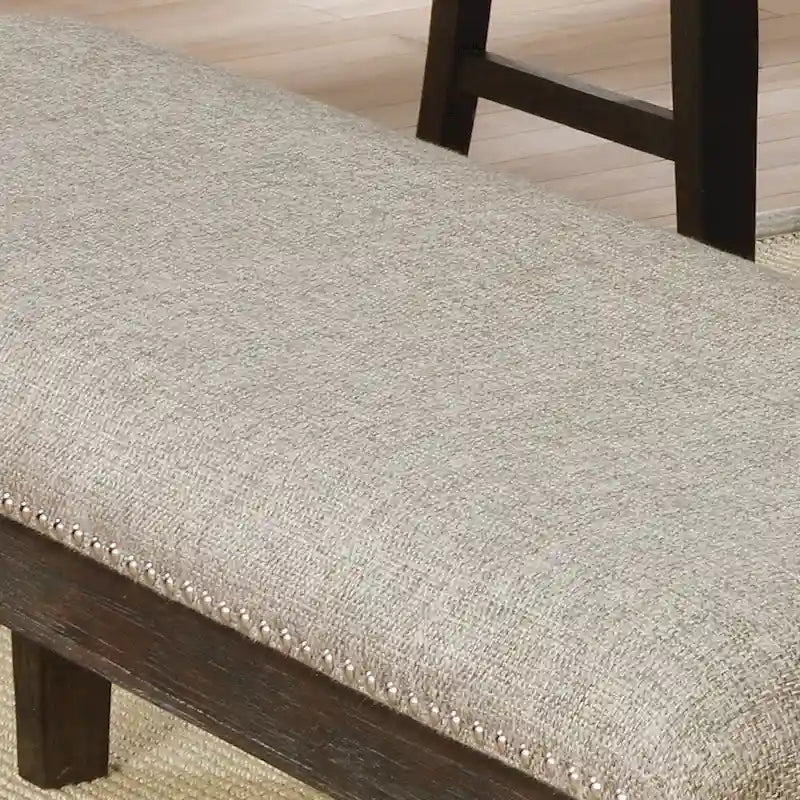 Banc de salle à manger en tissu gris et expresso avec garniture cloutée, 2-3 places