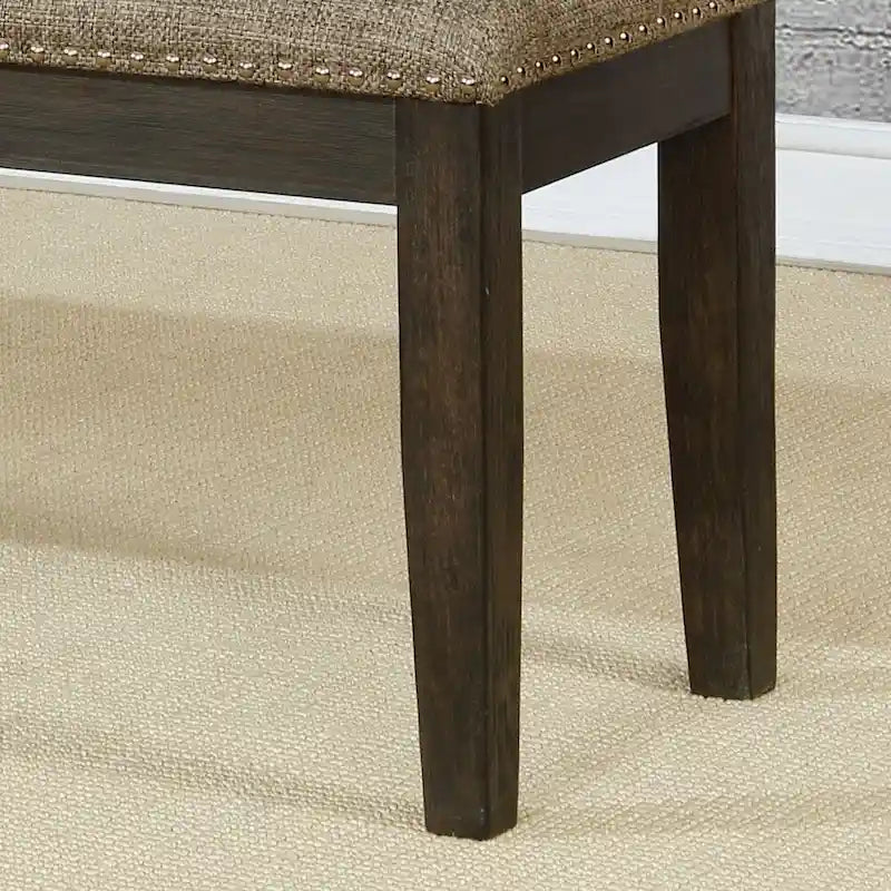 Banc de salle à manger en tissu gris et expresso avec garniture cloutée, 2-3 places
