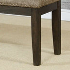 Banc de salle à manger en tissu gris et expresso avec garniture cloutée, 2-3 places