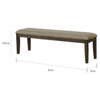 Banc de salle à manger en tissu gris et expresso avec garniture cloutée, 2-3 places