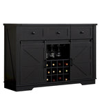 Bahut de ferme noir/blanc avec porte coulissante de style grange, 3 tiroirs et casier à vin – 1 unité