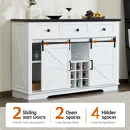Bahut de ferme noir/blanc avec porte coulissante de style grange, 3 tiroirs et casier à vin – 1 unité