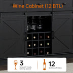 Bahut de ferme noir/blanc avec porte coulissante de style grange, 3 tiroirs et casier à vin – 1 unité
