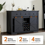 Bahut de ferme noir/blanc avec porte coulissante de style grange, 3 tiroirs et casier à vin – 1 unité