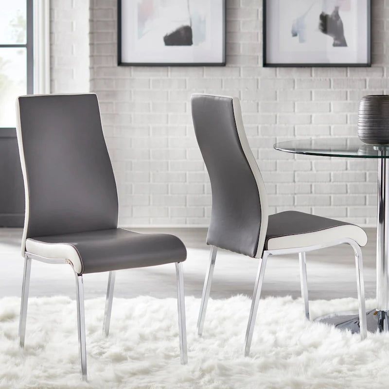 Chaise de salle à manger sans accoudoirs grise/blanche et blanche, similicuir, lot de 2