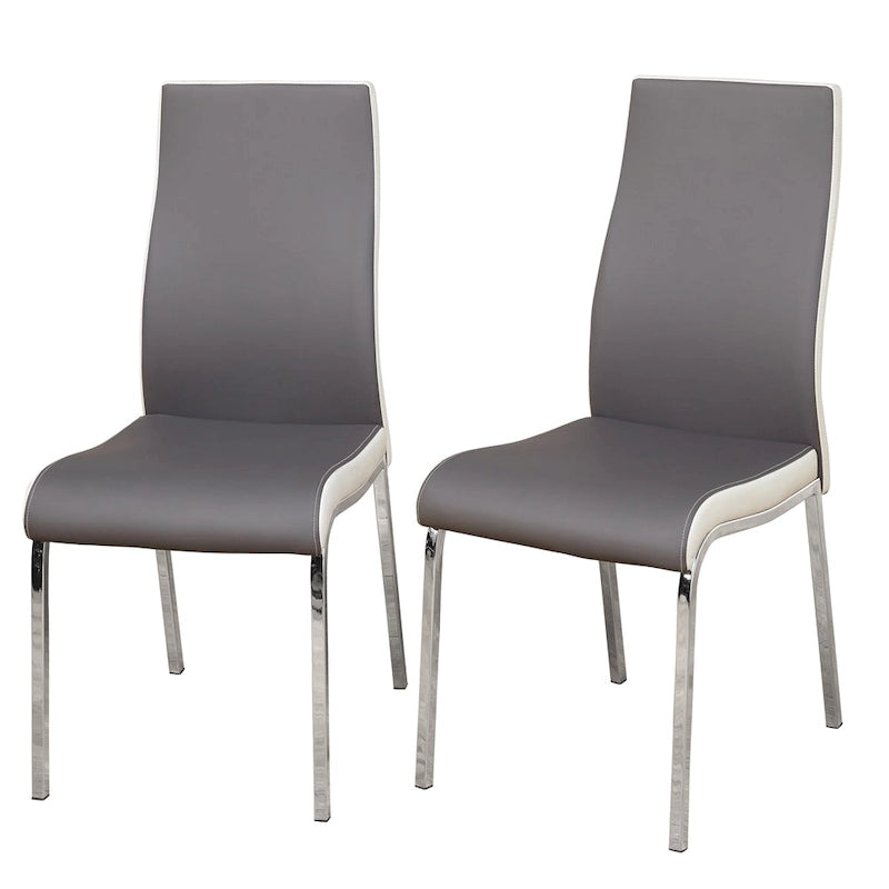 Chaise de salle à manger sans accoudoirs grise/blanche et blanche, similicuir, lot de 2