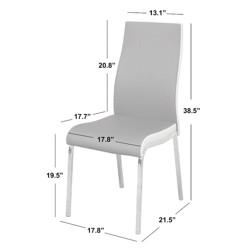 Chaise de salle à manger sans accoudoirs grise/blanche et blanche, similicuir, lot de 2