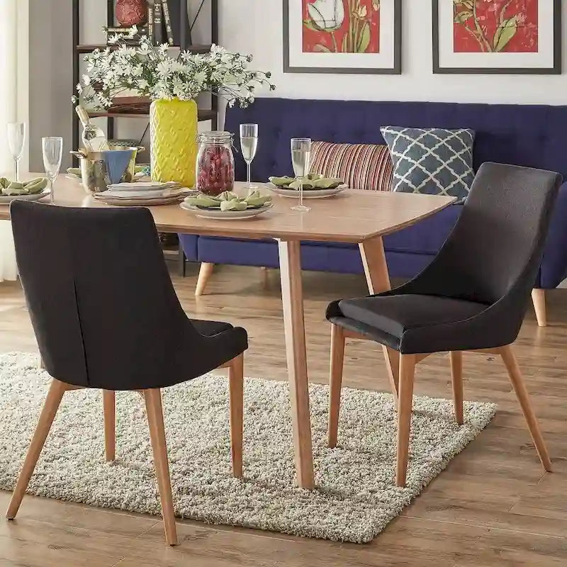 Chaise de salle à manger à dossier en tonneau gris foncé/gris/bleu/rouge, pieds en chêne, lot de 2