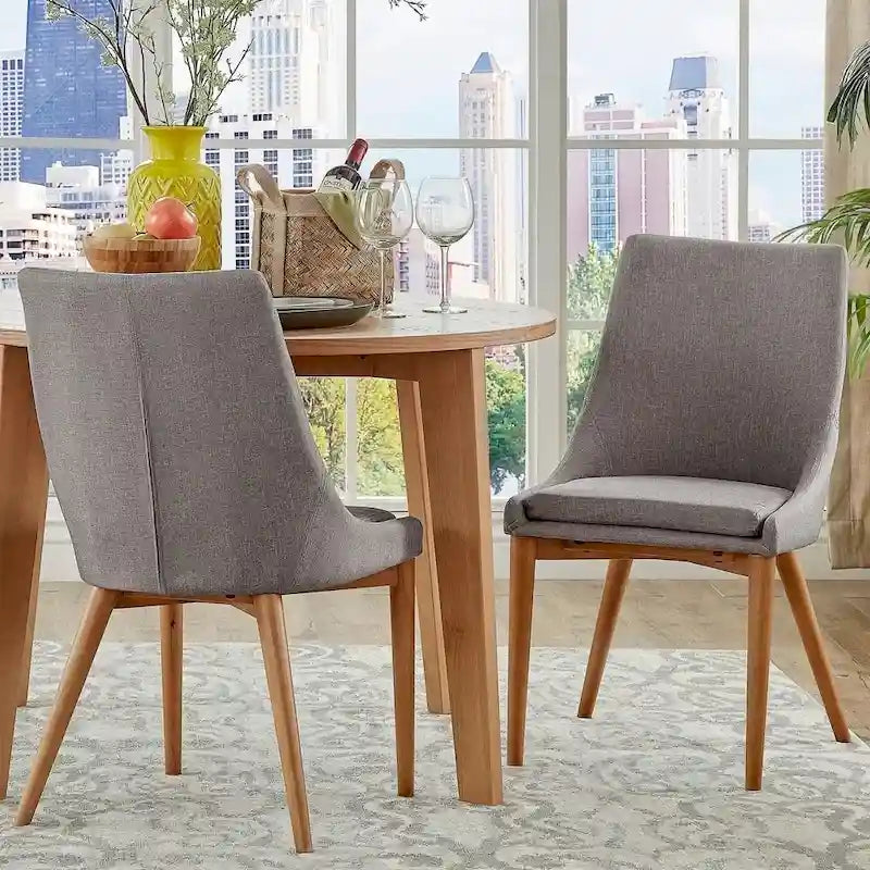 Chaise de salle à manger à dossier en tonneau gris foncé/gris/bleu/rouge, pieds en chêne, lot de 2