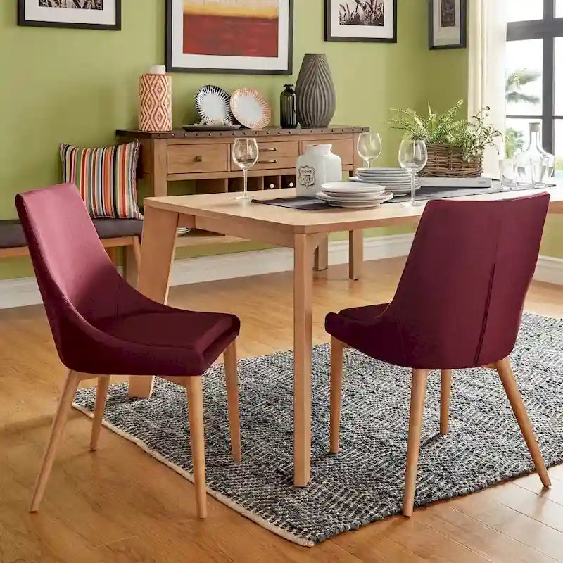 Chaise de salle à manger à dossier en tonneau gris foncé/gris/bleu/rouge, pieds en chêne, lot de 2