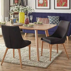 Chaise de salle à manger à dossier en tonneau gris foncé/gris/bleu/rouge, pieds en chêne, lot de 2