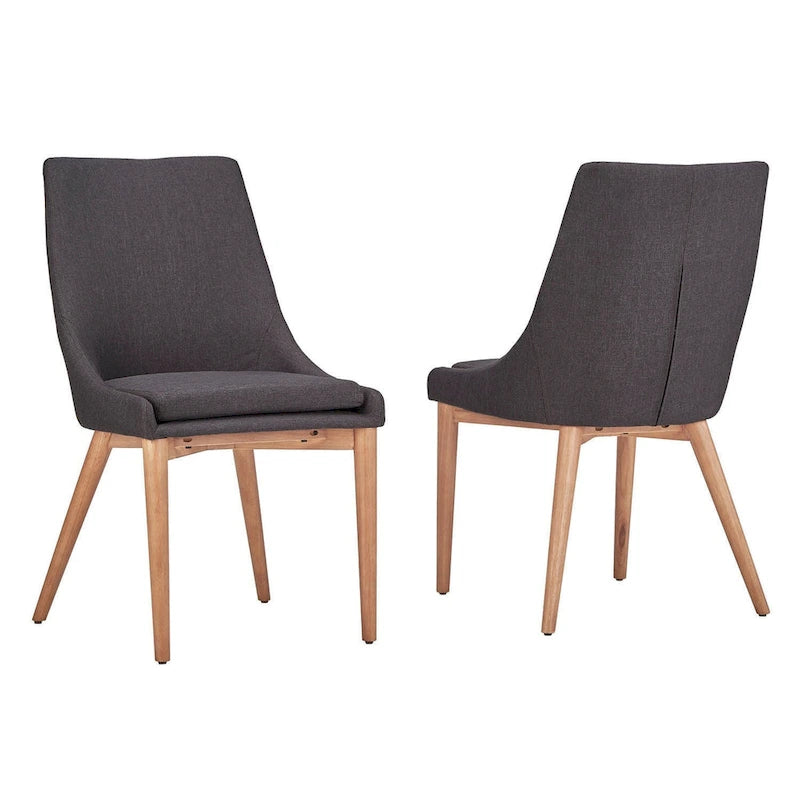 Chaise de salle à manger à dossier en tonneau gris foncé/gris/bleu/rouge, pieds en chêne, lot de 2