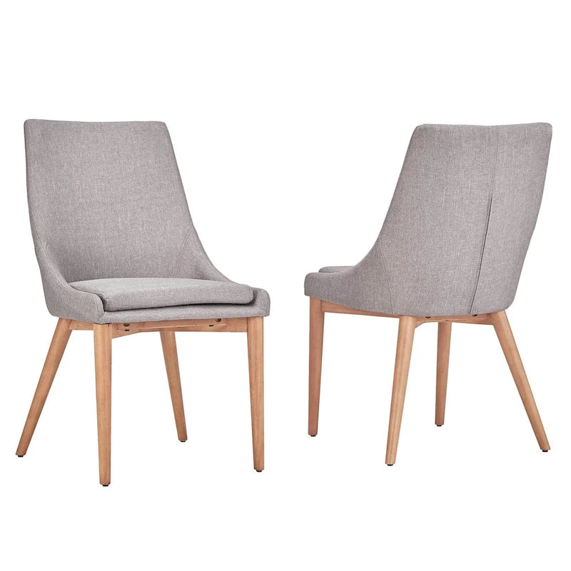 Chaise de salle à manger à dossier en tonneau gris foncé/gris/bleu/rouge, pieds en chêne, lot de 2