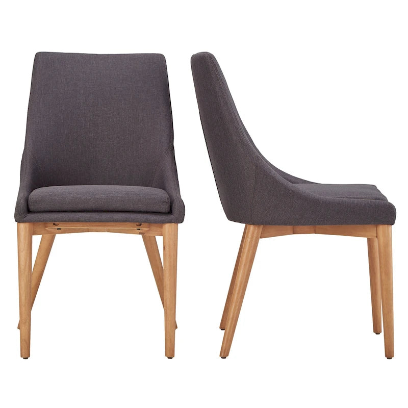 Chaise de salle à manger à dossier en tonneau gris foncé/gris/bleu/rouge, pieds en chêne, lot de 2