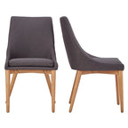 Chaise de salle à manger à dossier en tonneau gris foncé/gris/bleu/rouge, pieds en chêne, lot de 2