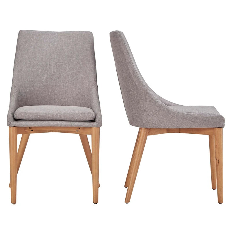 Chaise de salle à manger à dossier en tonneau gris foncé/gris/bleu/rouge, pieds en chêne, lot de 2