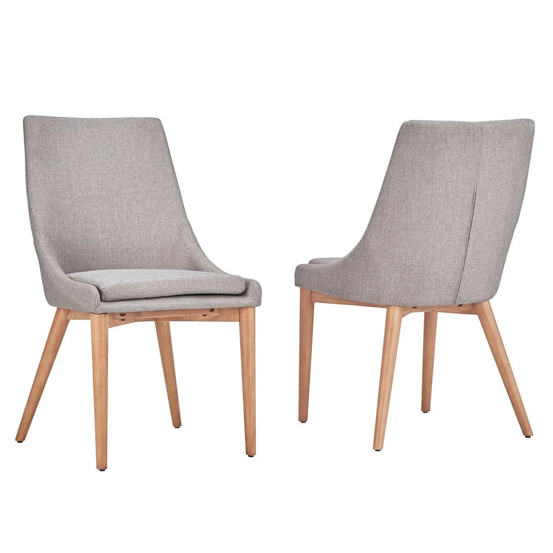 Chaise de salle à manger à dossier en tonneau gris foncé/gris/bleu/rouge, pieds en chêne, lot de 2