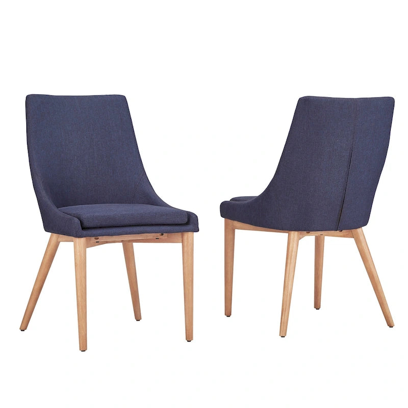 Chaise de salle à manger à dossier en tonneau gris foncé/gris/bleu/rouge, pieds en chêne, lot de 2