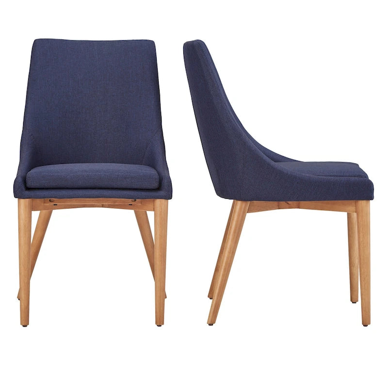Chaise de salle à manger à dossier en tonneau gris foncé/gris/bleu/rouge, pieds en chêne, lot de 2