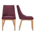 Chaise de salle à manger à dossier en tonneau gris foncé/gris/bleu/rouge, pieds en chêne, lot de 2
