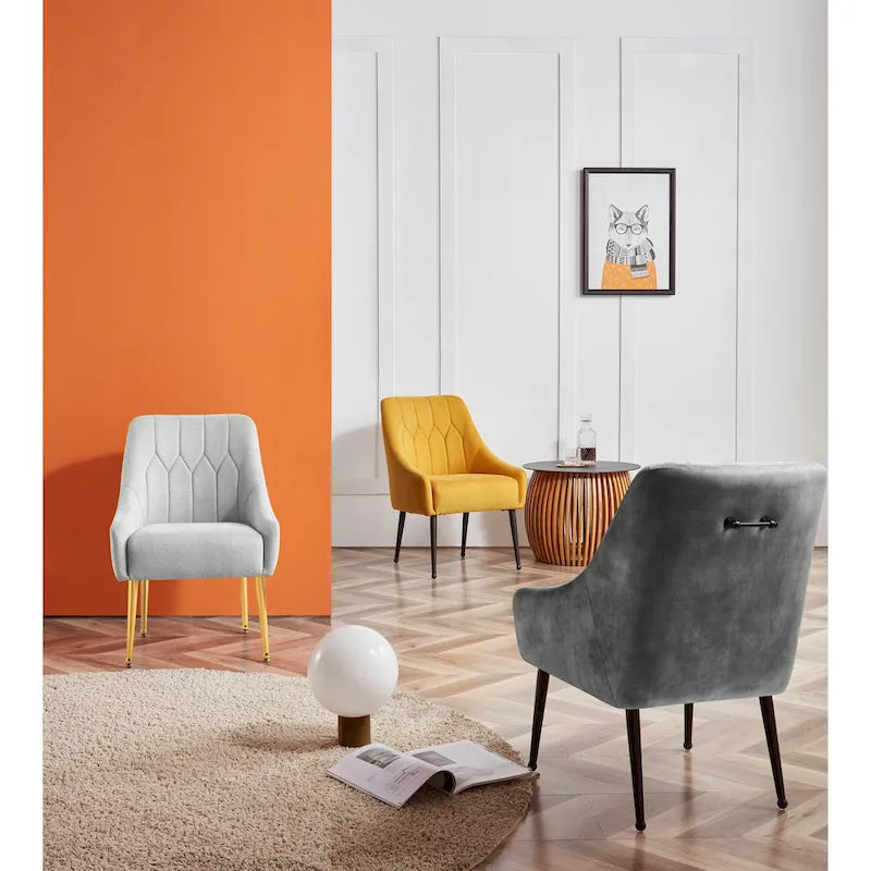 Fauteuil d'appoint rembourré beige/jaune/gris avec pieds en métal, une place