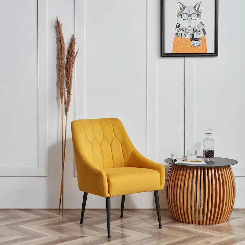 Fauteuil d'appoint rembourré beige/jaune/gris avec pieds en métal, une place