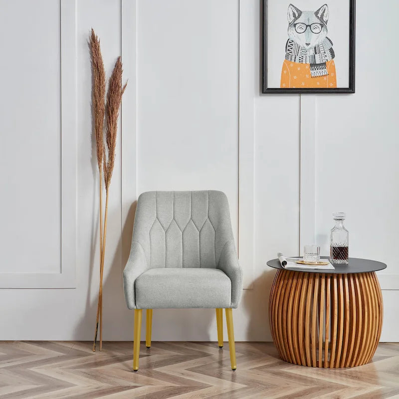 Fauteuil d'appoint rembourré beige/jaune/gris avec pieds en métal, une place