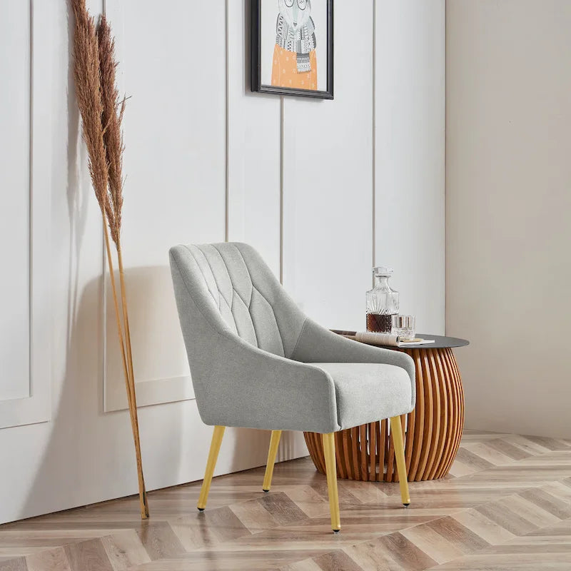 Fauteuil d'appoint rembourré beige/jaune/gris avec pieds en métal, une place