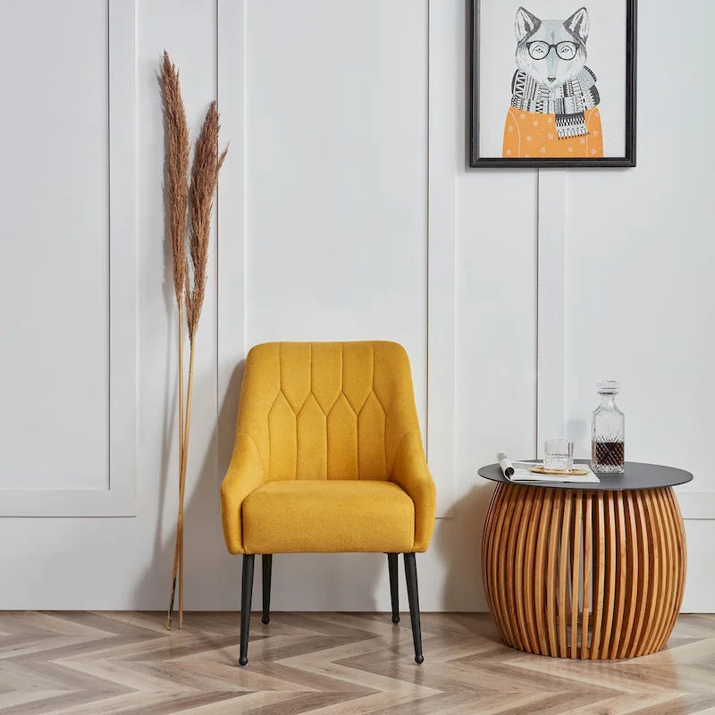 Fauteuil d'appoint rembourré beige/jaune/gris avec pieds en métal, une place