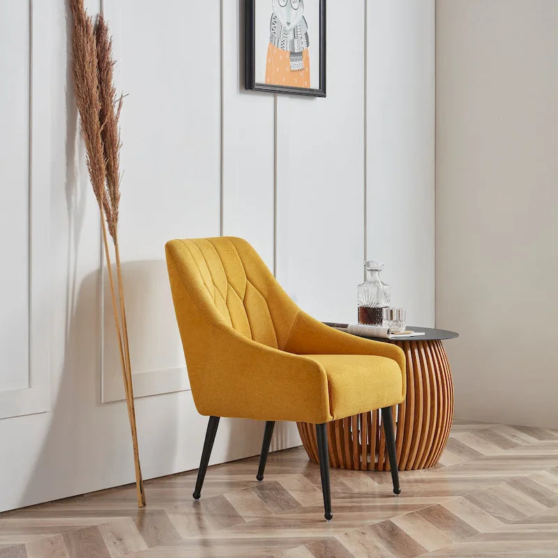 Fauteuil d'appoint rembourré beige/jaune/gris avec pieds en métal, une place