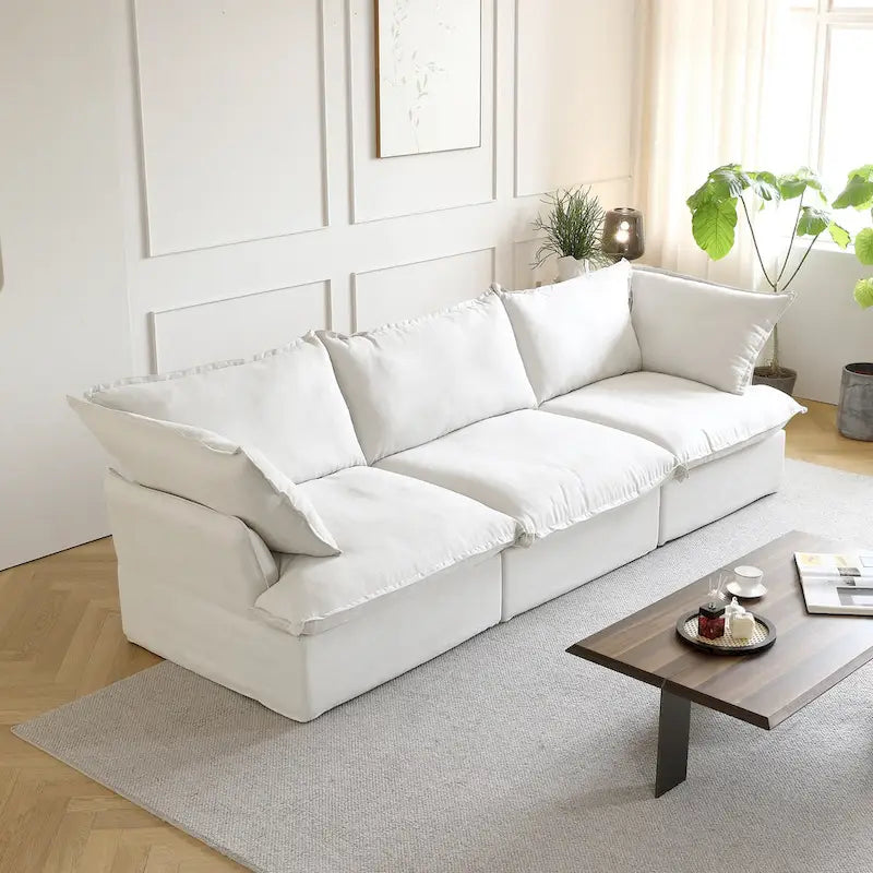 Ensemble de canapé d'angle en velours beige / blanc / noir, 4 pièces