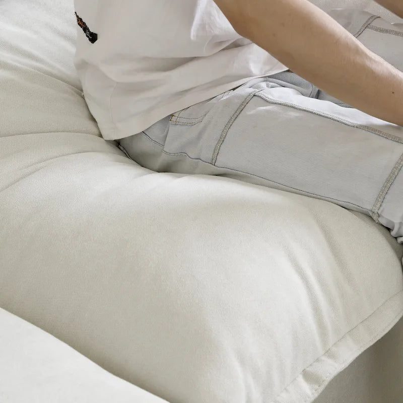 Ensemble de canapé d'angle en velours beige / blanc / noir, 4 pièces