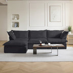 Ensemble de canapé d'angle en velours beige / blanc / noir, 4 pièces