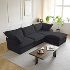 Ensemble de canapé d'angle en velours beige / blanc / noir, 4 pièces