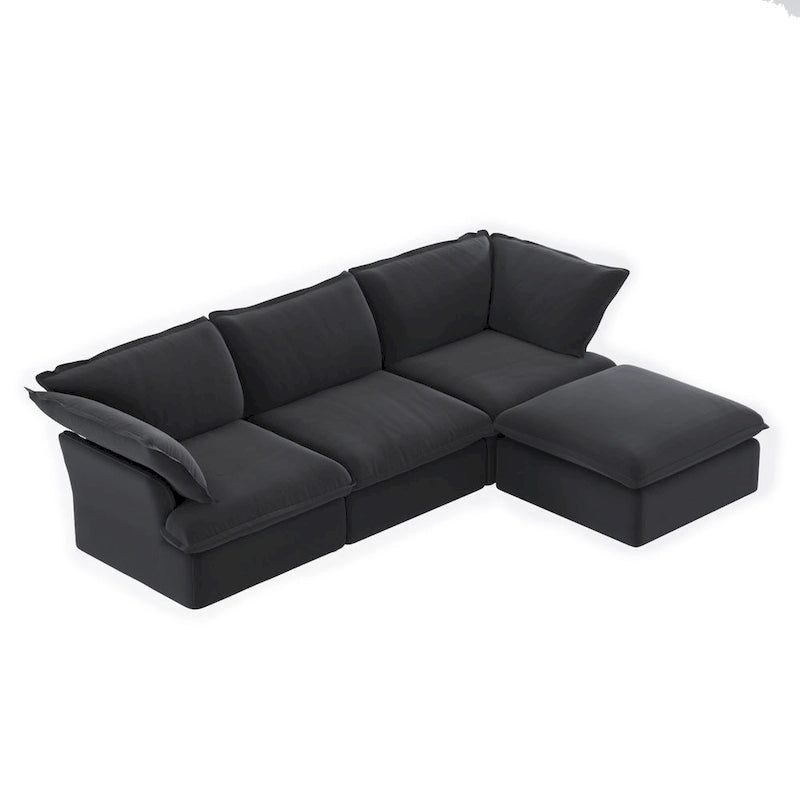 Ensemble de canapé d'angle en velours beige / blanc / noir, 4 pièces