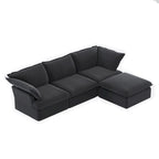 Ensemble de canapé d'angle en velours beige / blanc / noir, 4 pièces