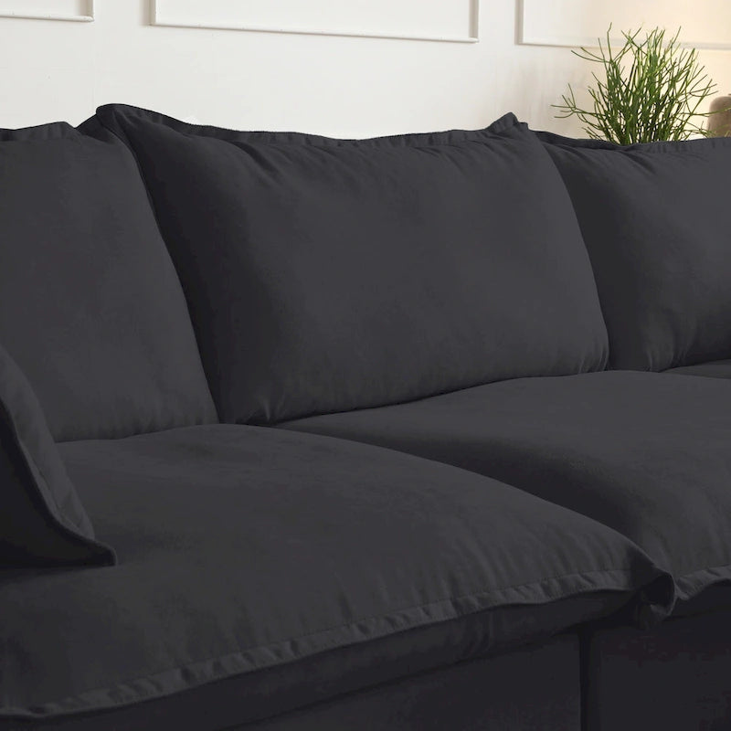 Ensemble de canapé d'angle en velours beige / blanc / noir, 4 pièces
