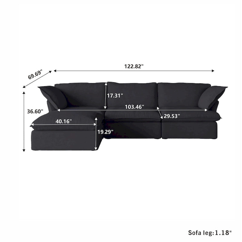 Ensemble de canapé d'angle en velours beige / blanc / noir, 4 pièces