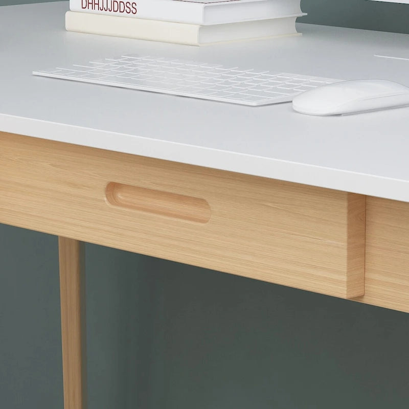 Bureau d'écriture en bois blanc avec 2 tiroirs, 1 personne