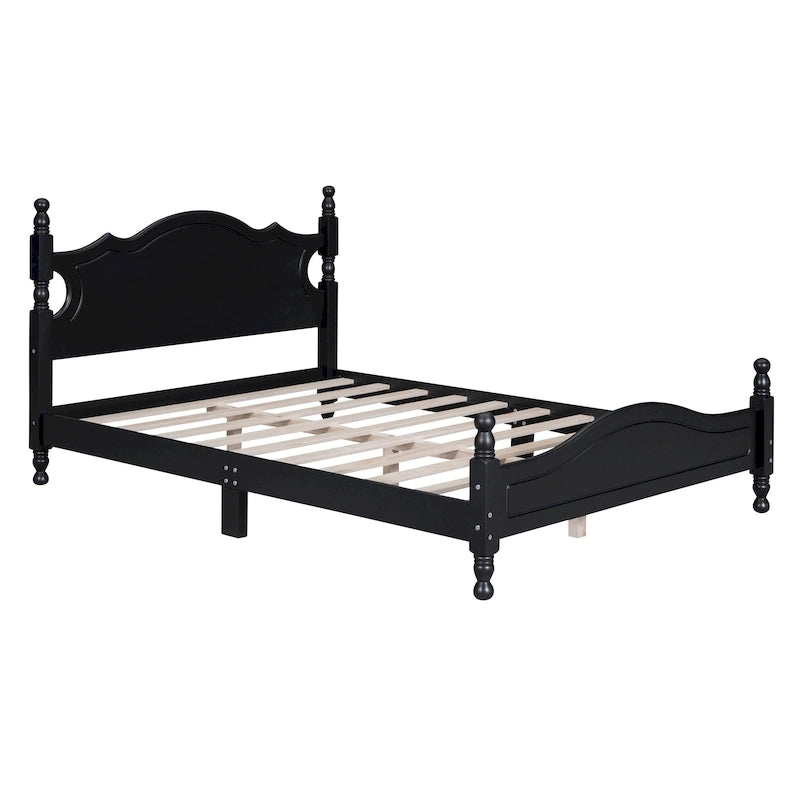 Cadre de lit plateforme en bois rétro noir/blanc – taille double, 1 personne