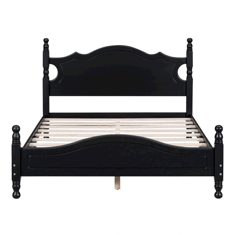 Cadre de lit plateforme en bois rétro noir/blanc – taille double, 1 personne