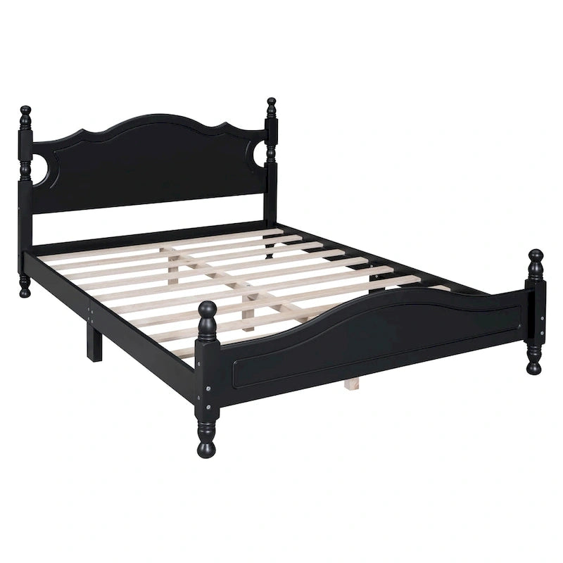 Cadre de lit plateforme en bois rétro noir/blanc – taille double, 1 personne