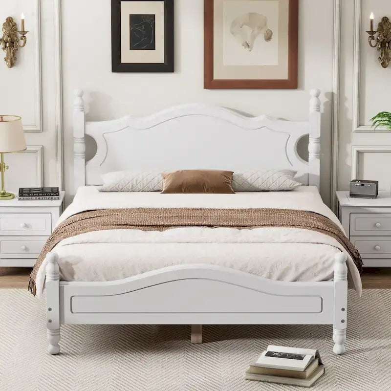 Cadre de lit plateforme en bois rétro noir/blanc – taille double, 1 personne