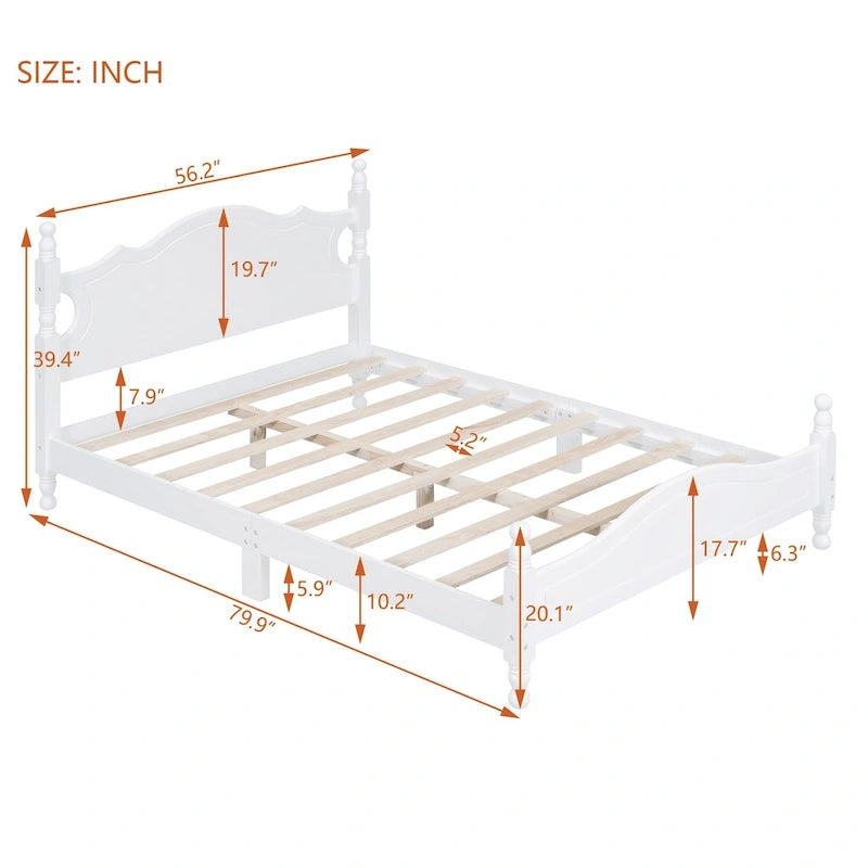Cadre de lit plateforme en bois rétro noir/blanc – taille double, 1 personne