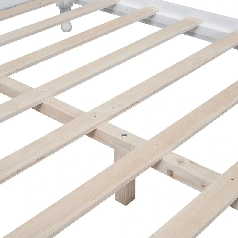 Cadre de lit plateforme en bois rétro noir/blanc – taille double, 1 personne
